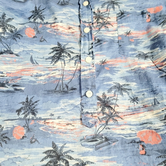 J.CREW Printed Popover Hawaiian Beach Sunset Tunic Blue 100% Cotton Size XL - Picture 6 of 11